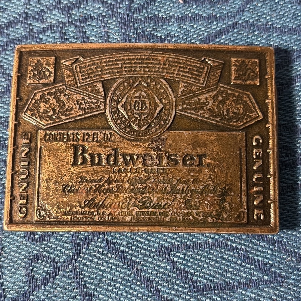 Vintage Genuine Brass Anheuser Busch Belt Buckle Budweiser King Of Beers